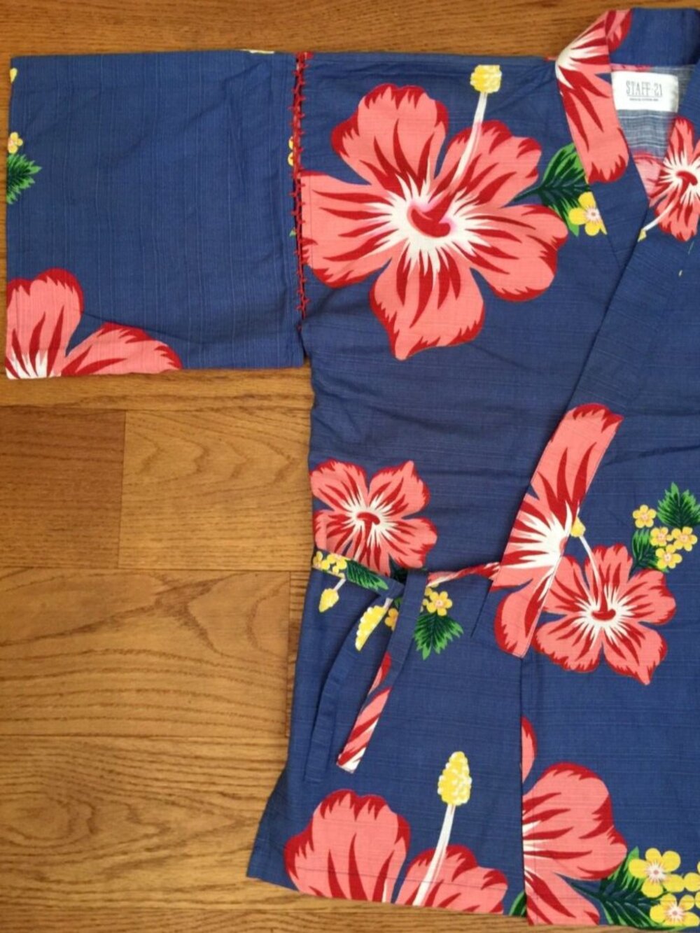 JAPANESE JINBEI KIMONO JACKET SHORTS WOMENS S M BLUE PINK FLORAL COTTON 2PC SET - Picture 4 of 16